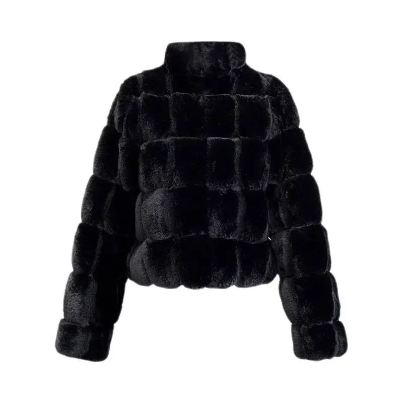 Manteau d'hiver en fausse fourrure de lapin pour femme, pardessus à revers zippé, veste en peluche chaude, manches longues, optique