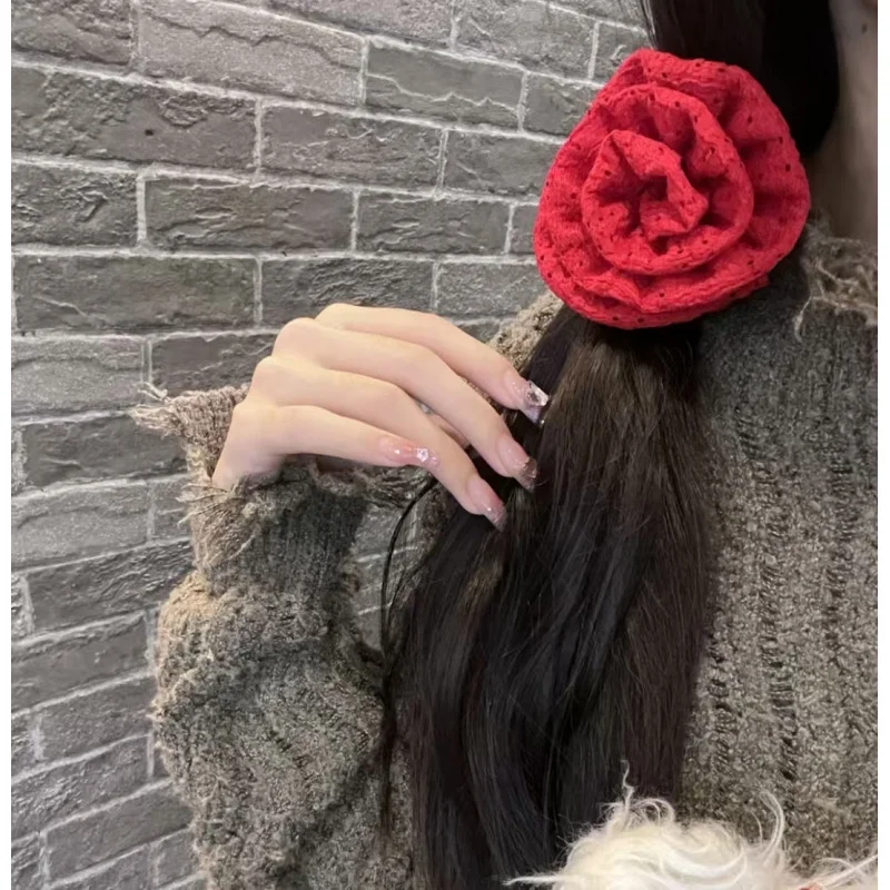 

Корейский стиль, роза, веревка для волос с толстым кишечником, свежий сладкий женский высокоэластичный темпераментный цветок, резинка для волос, украшение для волос