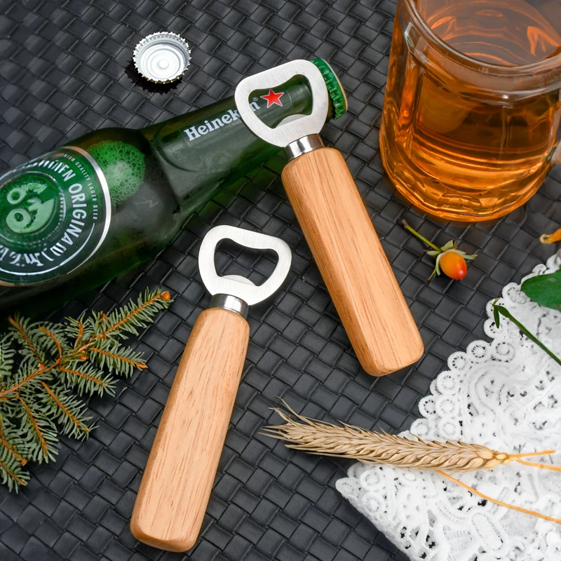 Wooden handle beer bottle opener Commercial wooden bottle opener Stainless steel bottle opener Creative bottle opener