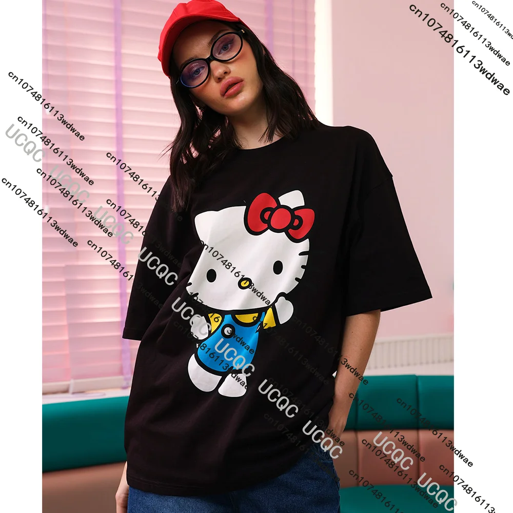 

Новая футболка Sanrio Hello Kitty с принтом для девочек, женская одежда со шлейфом для уличных танцев, футболка Y2K, модная хлопковая футболка для отдыха и спорта, Джерси для пар