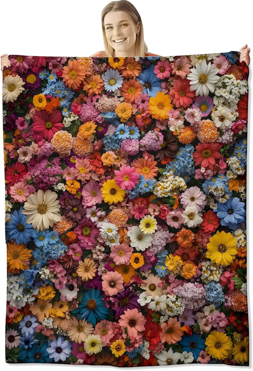 

Красочное фланелевое одеяло с цветочным принтом 60x50 дюймов, яркий цветущий цветочный дизайн, одеяла в ботаническом художественном стиле для гостиной,