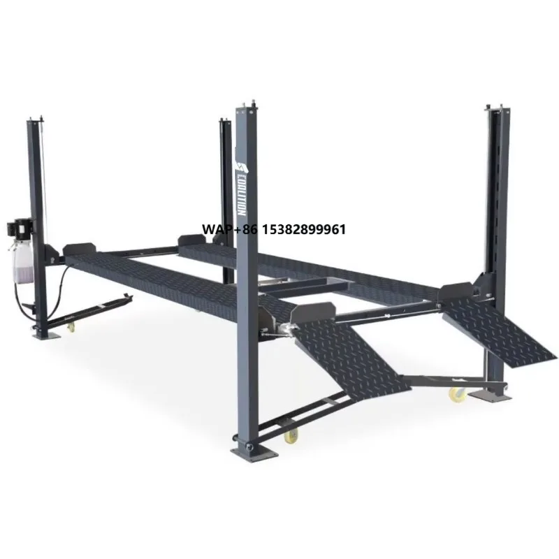 Movable Portable 3.5 Ton Hydraulic 4 Post Car Lift 2.2M Auto Workshop Equipment with Secondary Rolling Jack Wheel Alignment