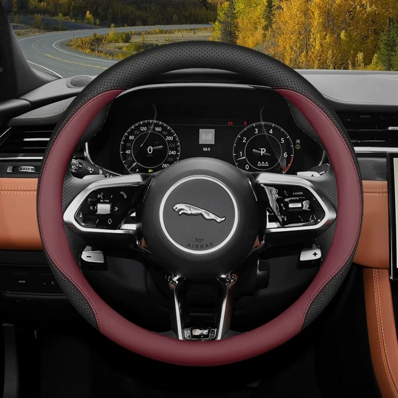 New For JAGUAR Car Steering Wheel Cover Nappa Leather Ultra Thin anti‑slip Fit F‑PACE E‑PACE I‑PACE F‑TYPE XE XF Car Accessories