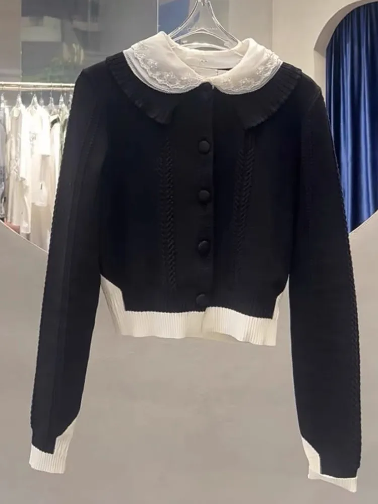 Ele دمية طوق سترة مشغولة من الصوف طويلة Sve اللون بلو المرأة الأعلى Sli التنقل Sle لمط الخريف مزيج القطن