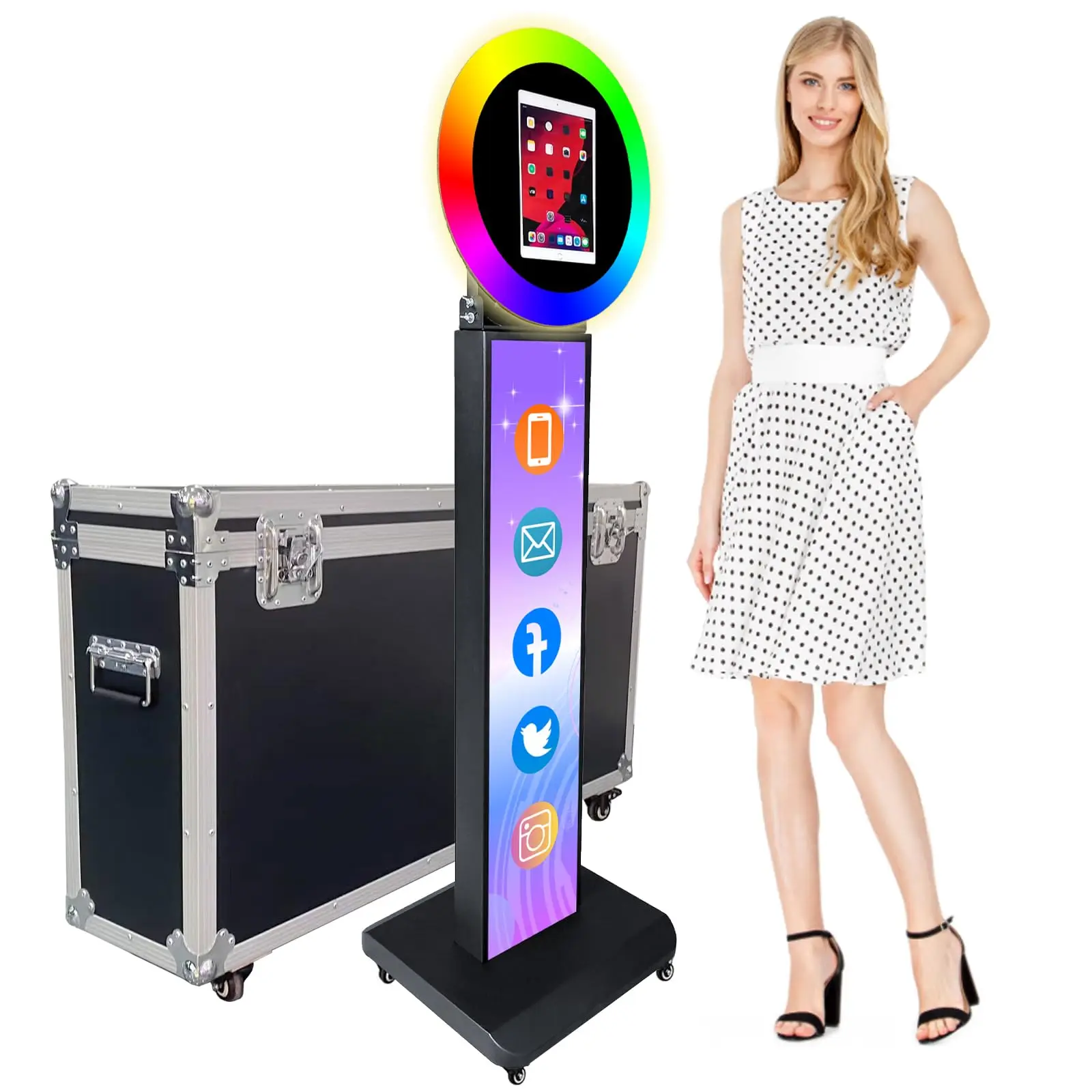 iPad Photo Booth Shell Adjustable Stand Photobooth Customized LOGO With LED Ring Light For Wedding Partys Events Selfie Machine