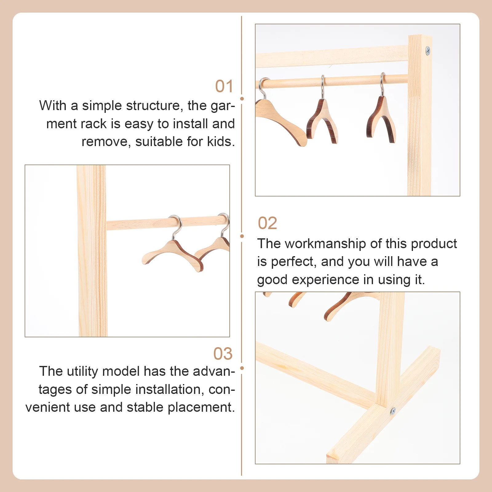 Dollhouse Hanger Garment Rack for Clothes Small Coat Dress Wooden Organizer Clothing Hangers