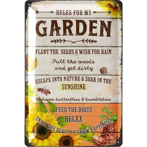 Garden Rules Blechschild Retro Garten Vintage Metallschild 20x30cm --Tin Sign