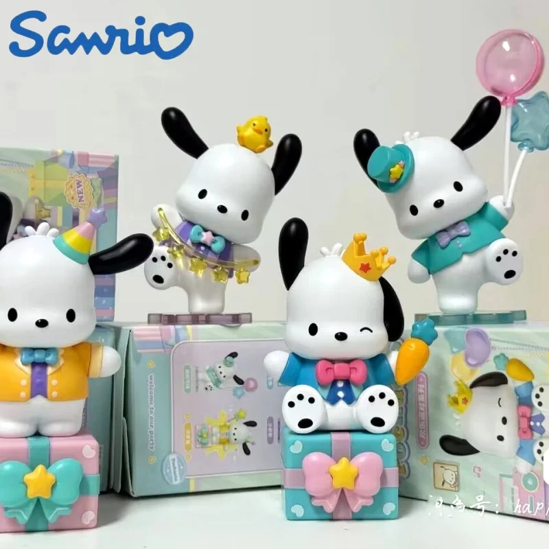 Original Sanrio Family Pochacco Dog Happy Party Series Decoration Anime Figure Decoration Kawaii Figurine Model Toys Gift