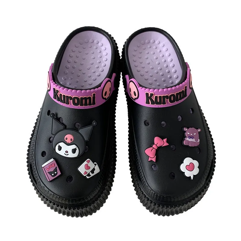 Miniso Kuromi-Zapatos con agujeros My Melody para mujer, sandalias de suela gruesa Ins, tendencia de personalidad, zapatillas de celebridades, regalo de verano para niña