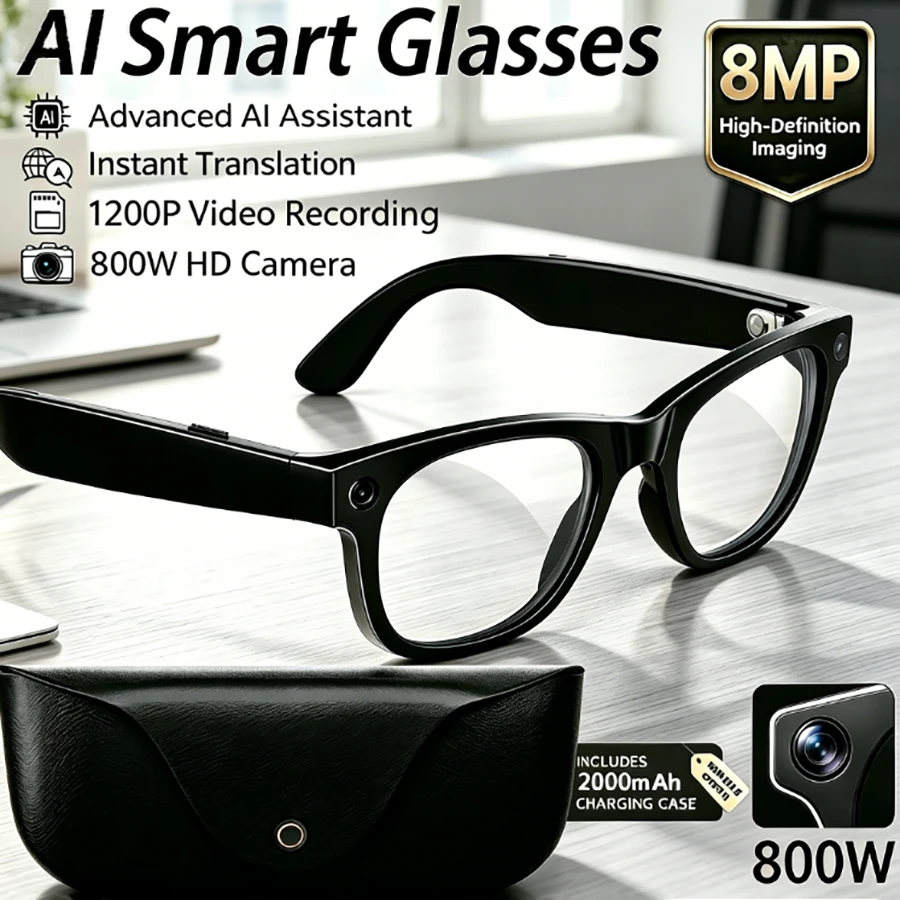 2026 AI Smart Glasses MT5 Mini 8MP HD Camera Video Recording Audio Calling Voice Assistant Real-Time Translation Smart Eyewear