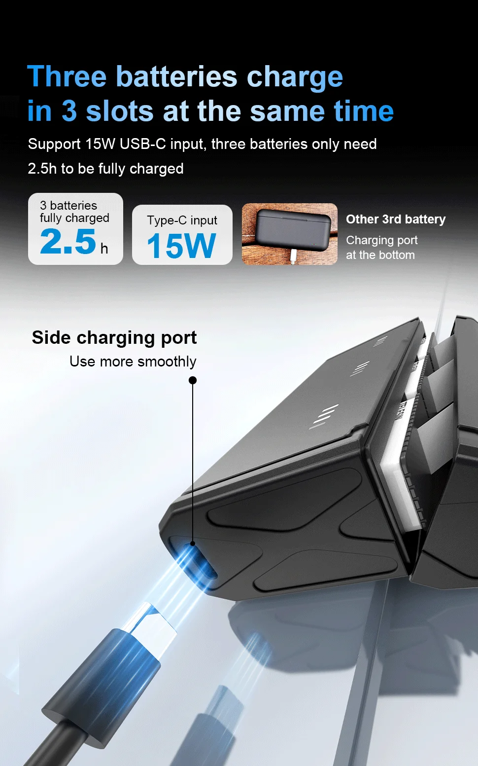 TELESIN 1750 mAh Endurence Batterie Für GoPro Hero 12 11 10 9 Gopro Zubehör Mit Batterie Box Für GoPro 9 10 11 12 Schwarz – Detail 8