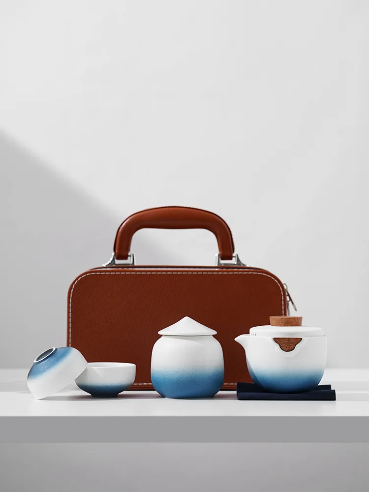 Black Ceramic Japanese Travel Tea Set Portable Bag Company Enterprise Real Estate Insurance Business Opening Event Small Gift