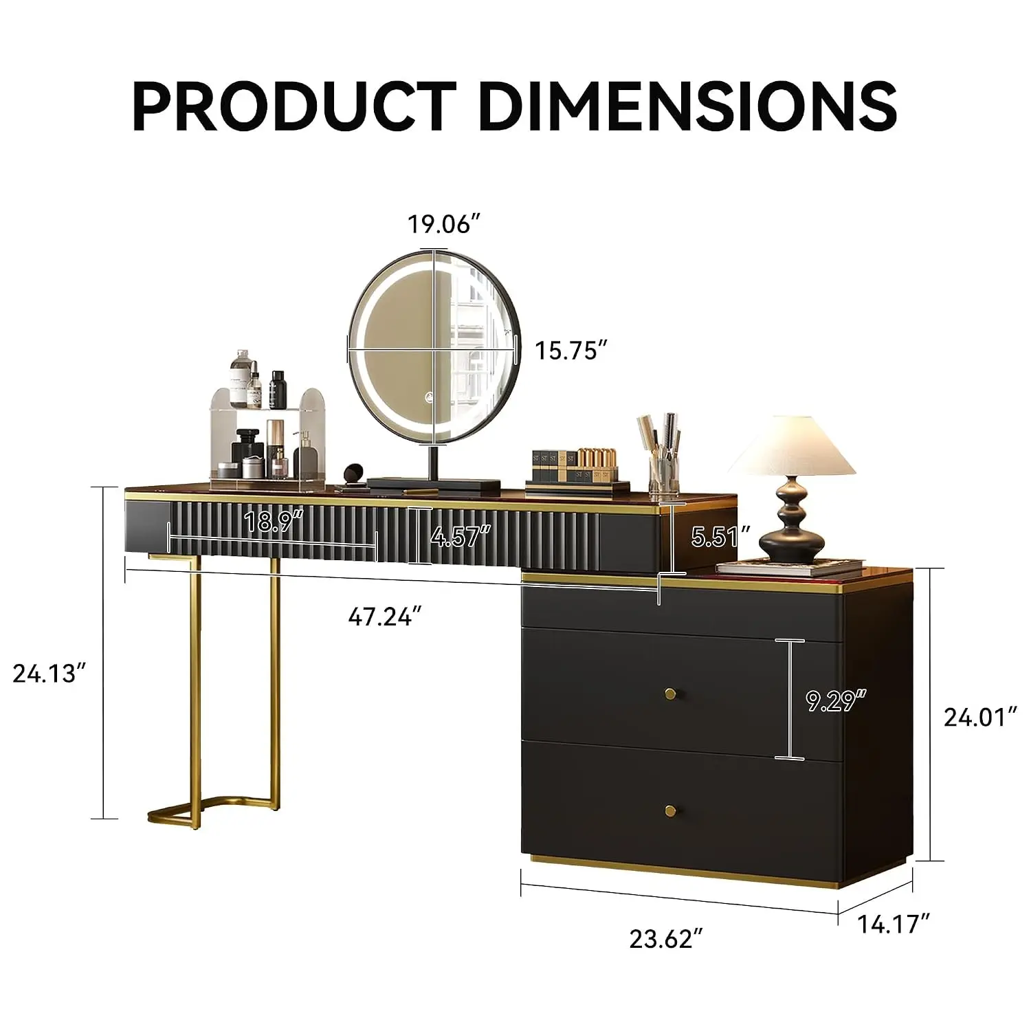 Makeup Vanity Desk with Mirror - Extendable Make up Vanity with Storage Cabinet Modern Dressing Table with Drawers, Customized
