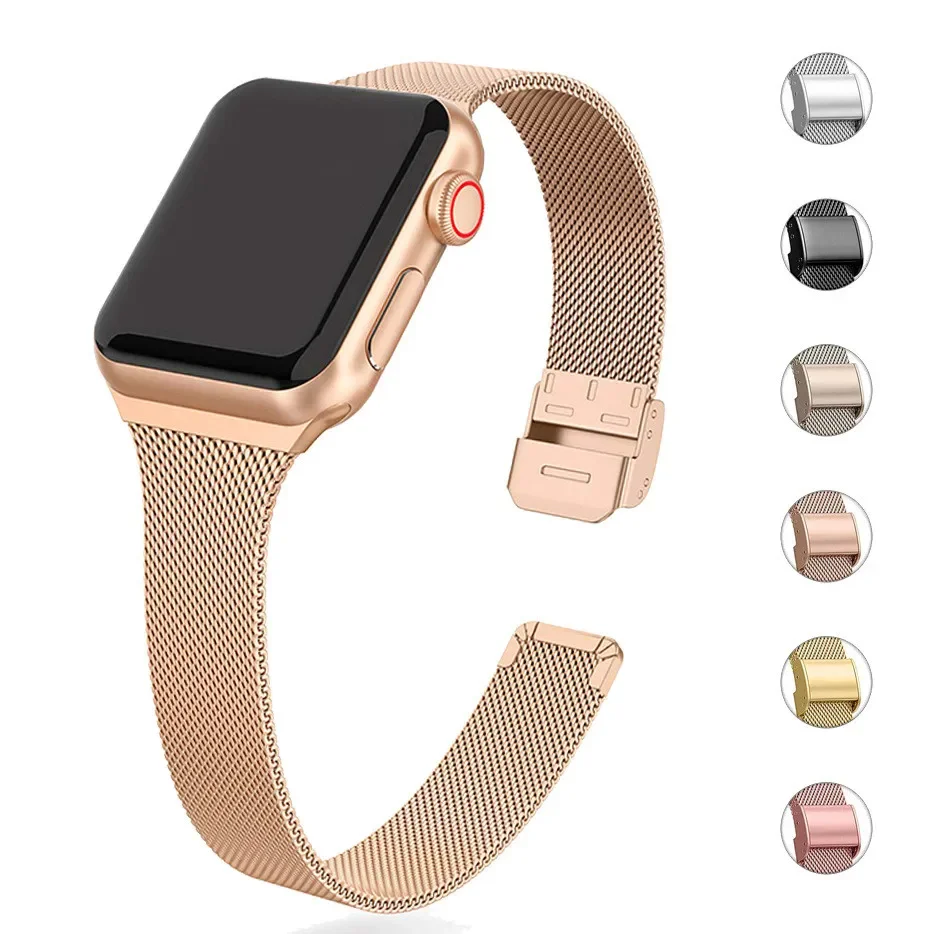 Slim Strap For Apple Watch Band 44mm 40 45 41 38 49 46 42mm Stainless Steel Bracelet correa iWatch series 10 ultra 9 8 7 se 6 5