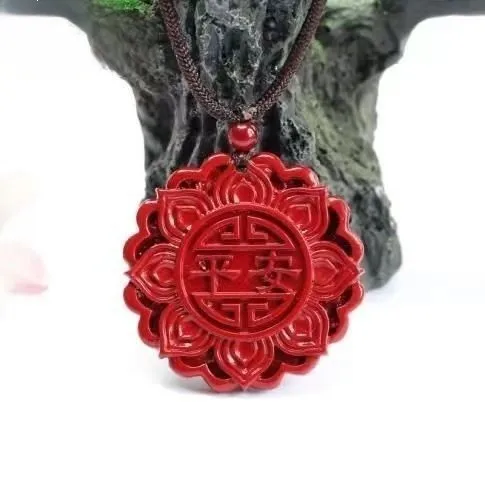 Cinnabar Eight Treasures Lotus Ping An Brand Pendant Men's and Women's Same Necklace Jewelry