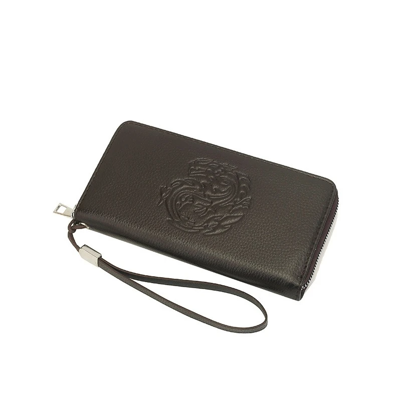 Fashionable Men's Wallet with Dragon Print, Long Design and Convenient Zipper Closure Wallets for Men