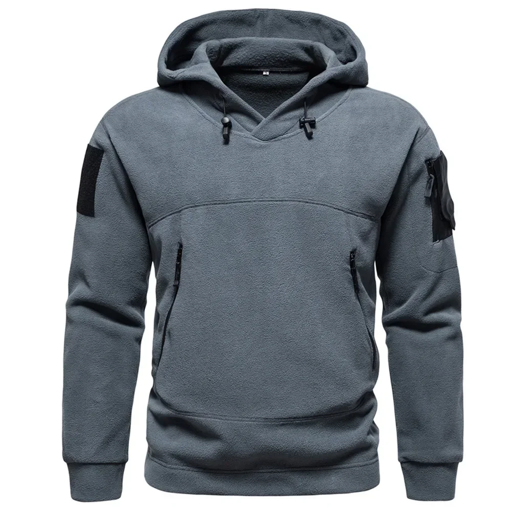 Men Outdoor Tactical Hooded Sweatshirt for Autumn and Winter. New Style Men Single-wear Pure Color Fleece Sportswear Sweatshirt.