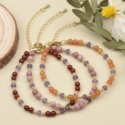 4MM Natural Stone Moonstone Rose Quartz Carnelian Rhodonite and Amethyst Beads Bracelets Wholesale Charm Bracelet For Women
