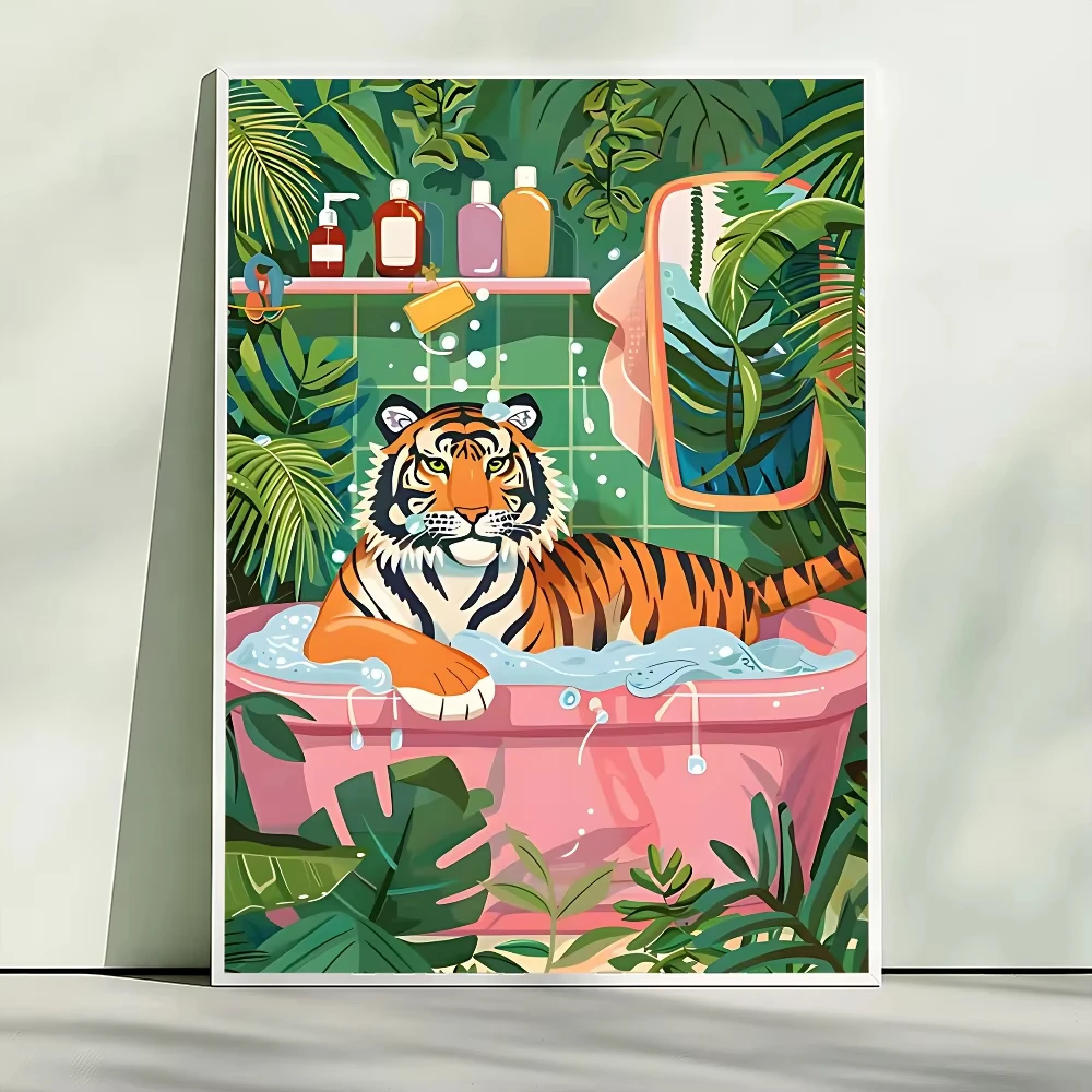 

Bathtub Animal Tiger 500/1000/1200/2000 PCS Jigsaw Puzzles Family Activity Relaxing Games for Room Home Decor Gift Frameless