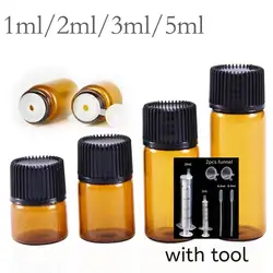 100pcs with kits 1ml/2ml/3ml/5ml Empty Essential Oil Bottle Thin Glass Small Amber Perfume Oil Vials Sample Test Bottle Dram