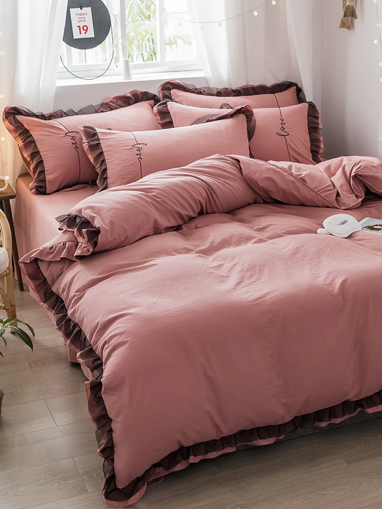 

Princ Sle Bedding Set Pink Lace Bed eet Cover Quilt Cover Tee Piece Four Piece ular Fem Bedding Accories