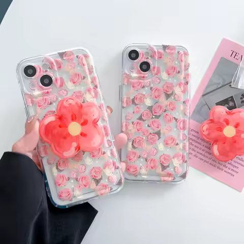 Sweet Love Rose Grip Tok Holder Soft Phone Case for Samsung Galaxy S23 Ultra S22 Plus S21 S20 FE Note 20 10 M14 M33 M53 A20 A30S