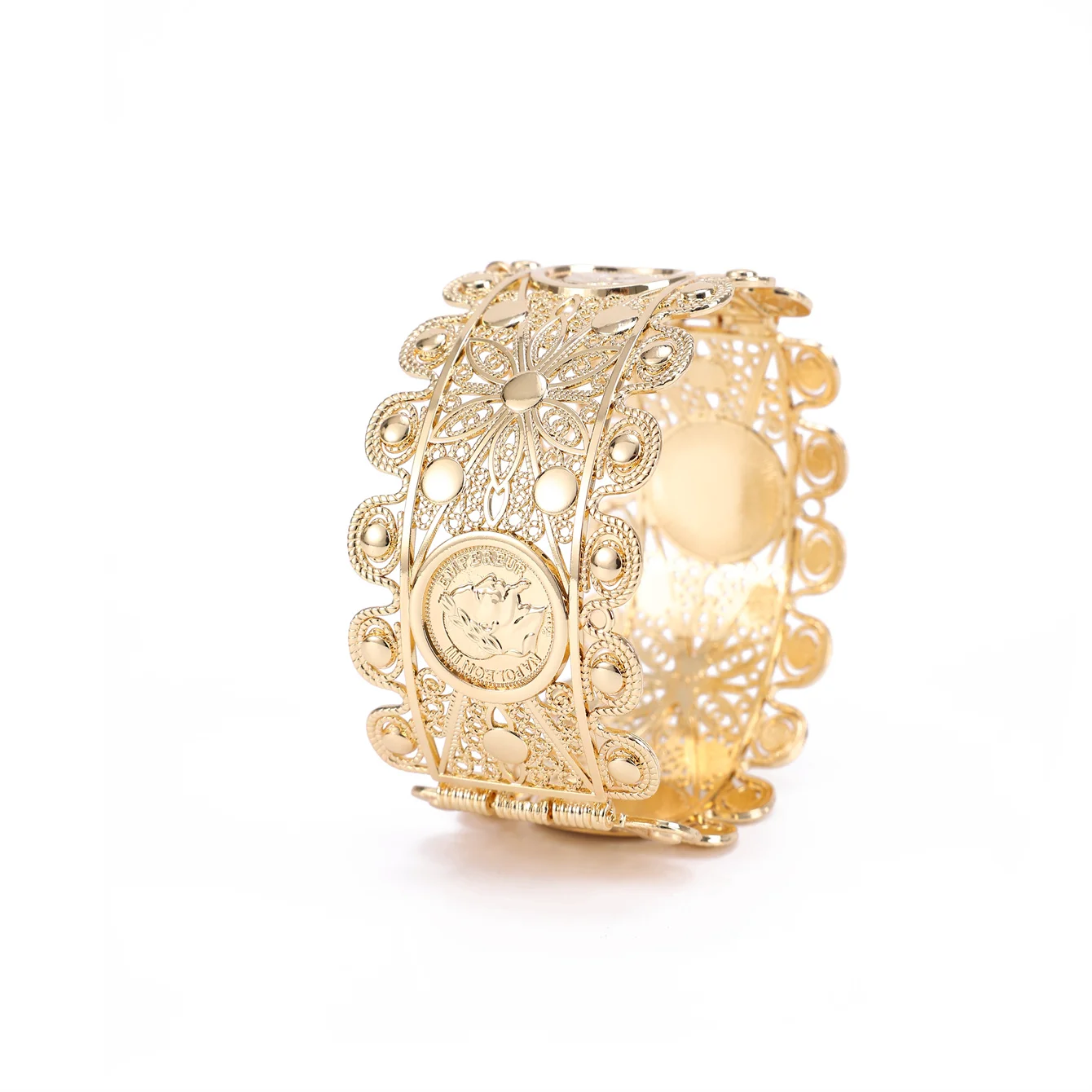 A Delicate Lace Alloy Bracelet With Openings A French Napoléon Bracelet With Coin Design An Arab Bide Wearing Arm--shaped
