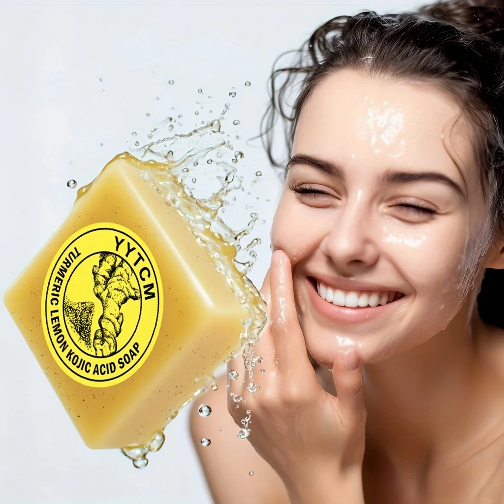 Granular Scrub Soap, Turmeric Lemon Kojic Acid Soap, Exfoliating Soap, Facial and Body Cleansing Soap 65G/Piece-1 Piece