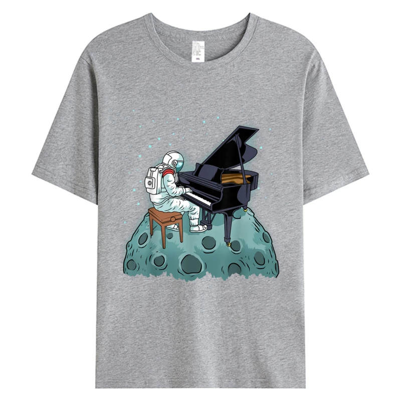 Grand Piano Tops Pianist Gift Astronaut Music Piano Men's Cotton Fabric Casual Holiday O-neck Tshirt