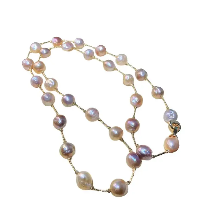 Natural long 85CM sweater chain Europe wind irregular baroque Pink mix purple colour freshwater pearl abnormity pearl necklace