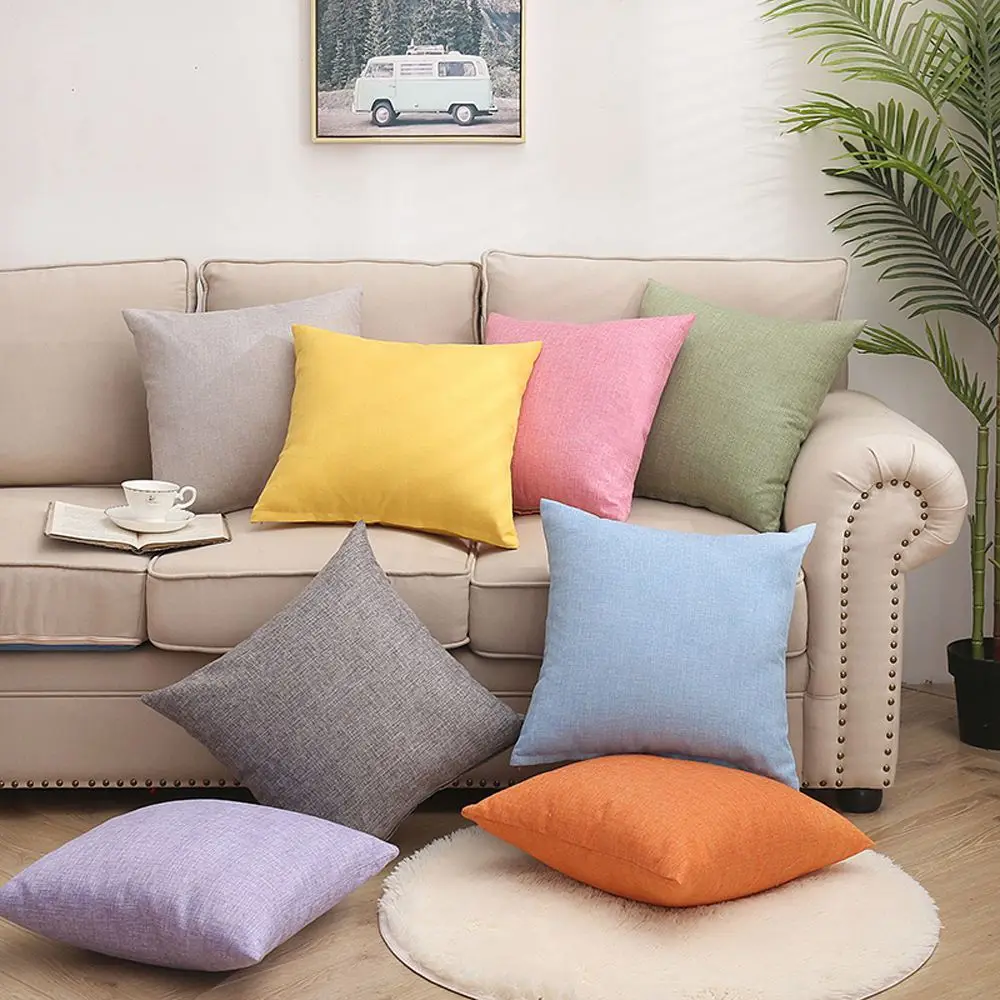 Solid Linen Pillowcase Cushion Cover Square Cushion Case Pillowcase Modern Home Decorative Sofa Pillow Cove