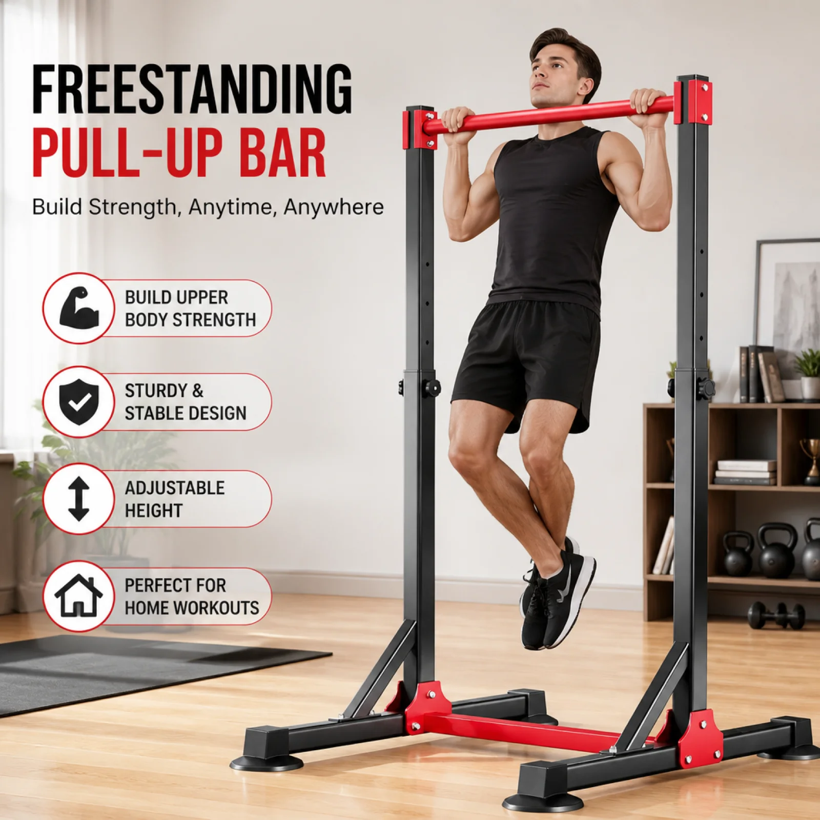 Freestanding Pull-up Bar Steel Frame Freestanding Pull up Bar Anti-Slip Fitness Equipment for Home Exercise