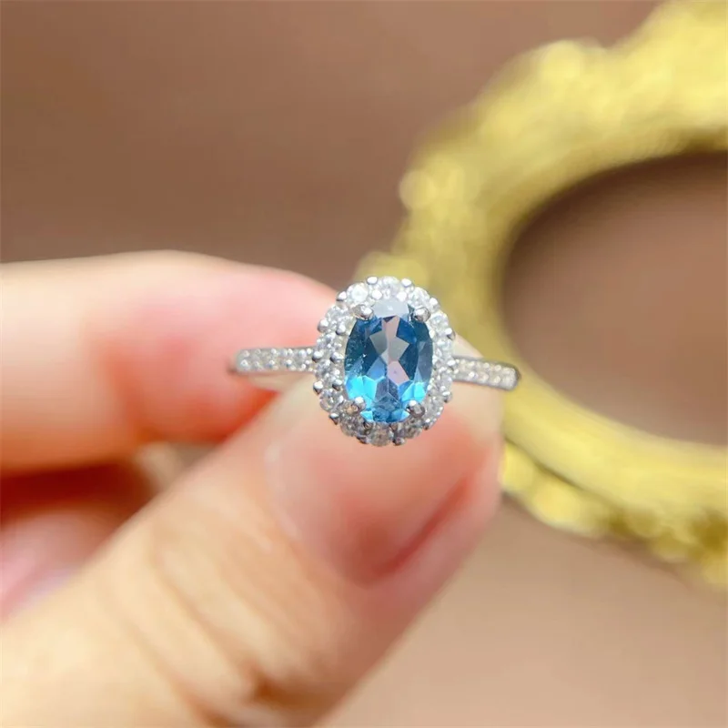 

Women's Ring S925 Sterling Silver Natural Blue Topaz Ring for Lady Party Wedding Birthday Anniversary Gift with Certificate