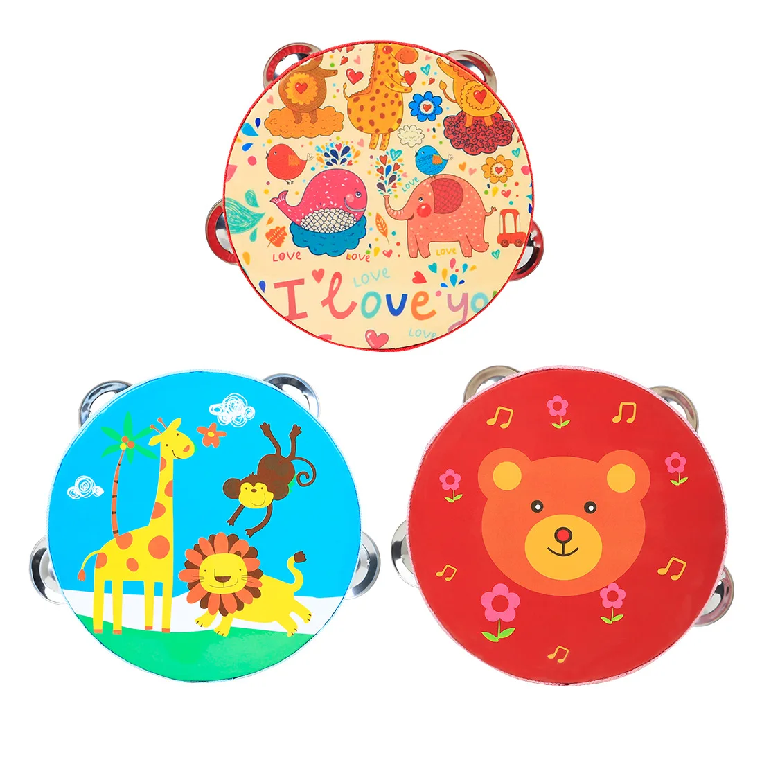 6 Inch Cartoon Pattern Tambourine 1 Piece Colorful Animal Pattern Hand Clapped Bell Drum