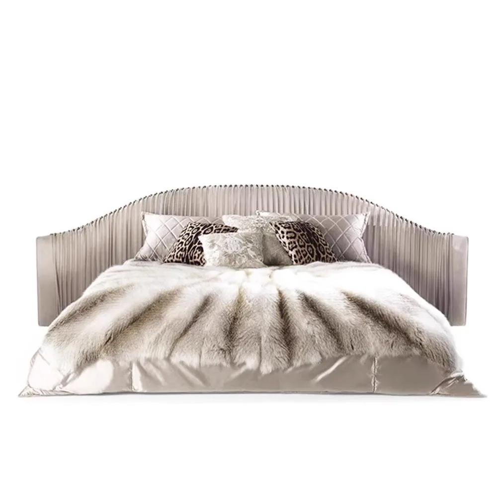 

Italian light luxury pleated bed, mansion master bedroom double bed