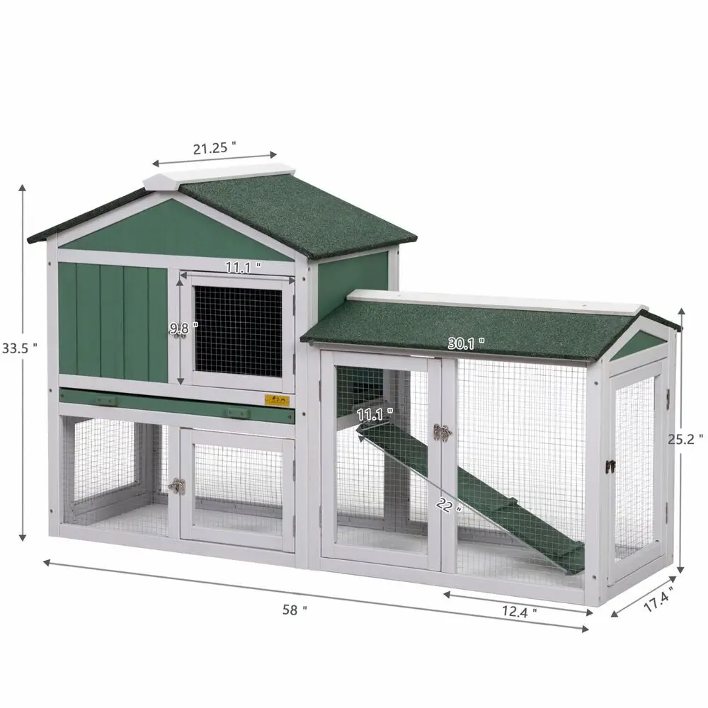 2-Tier Rabbit Hutch Indoor/Outdoor Weatherproof Wooden Bunny Run Cage