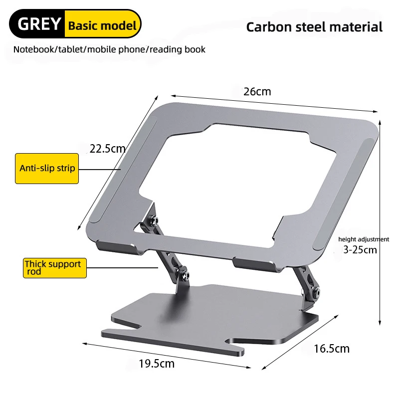 Imagem -05 - Suporte do Portátil de Aço Carbono Suspenso Mesa Levantável Altura Dobrável Suporte Vertical Ventilador do Computador Alivia Fadiga