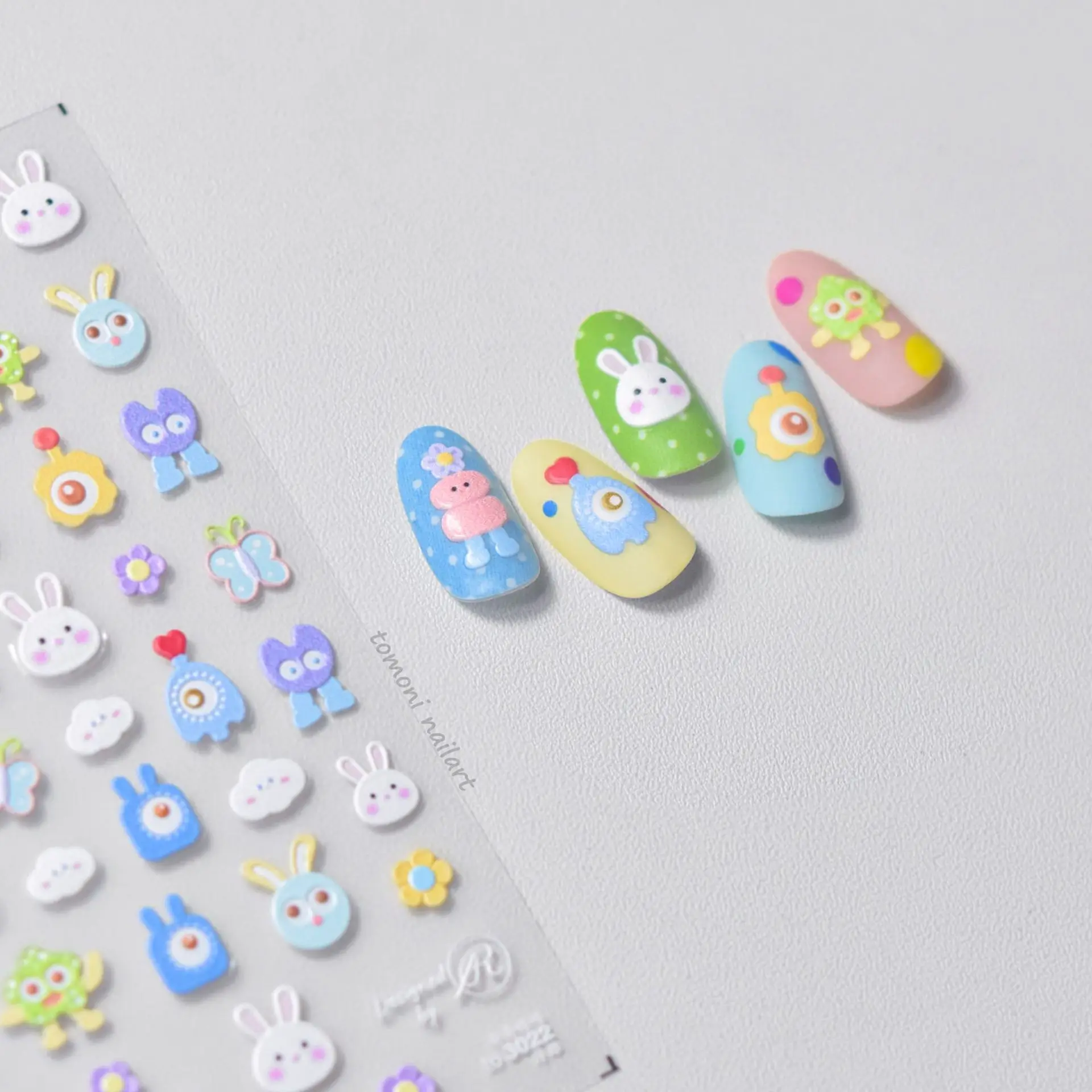 Cute Monster Rabbit Bear Seal Embossing Nail Stickers Ornaments Slider DIY Manicure Nail Art Decor T-2964