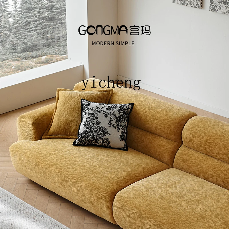 

H11- sofa villa living room retro yellow large flat layer fric sofa high density springback sponge