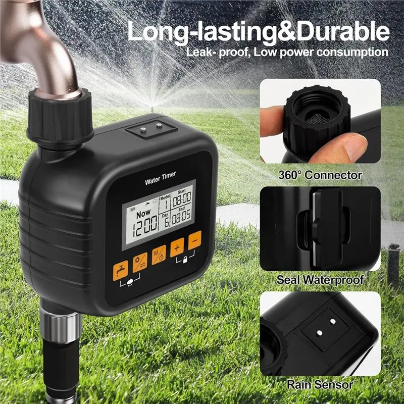 B23B Sprinkle Timer With Quick-Connect Fitting For Outdoor Garden Irrigation System Controller Including Rain Sensor Functionali