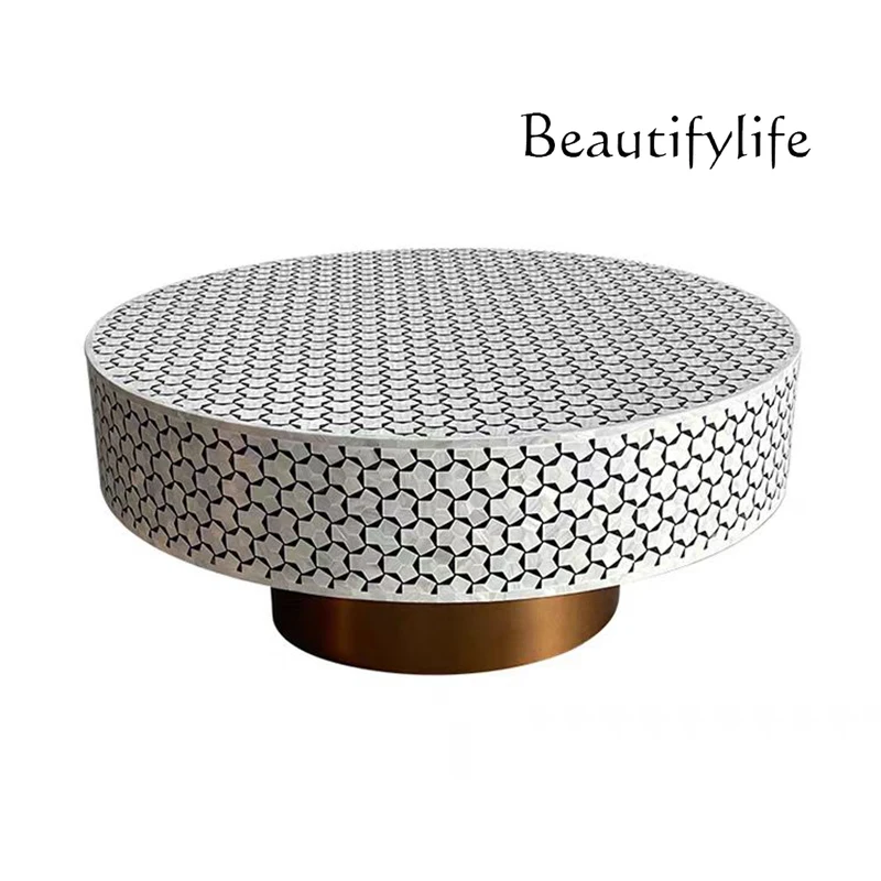 

Light luxury high-end round coffee table modern simple designer creative living room household metal high-end round