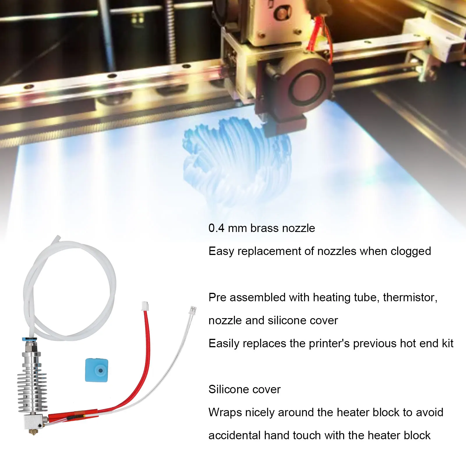 

Комплект хотэнда для экструдера с соплом 0,4 мм, простой в установке, высокопрочный, долговечный, с силиконовым чехлом для 3D-принтеров