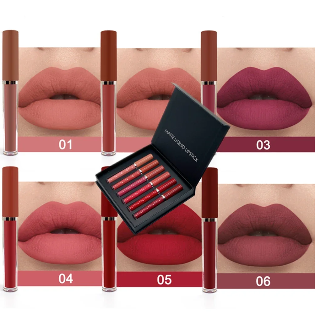 Private Label 6pcs Liquid Lipstick Kit Custom Bulk 6-color Long-lasting Matte Non-stick Lip Glaze Waterproof Pigment Makeup