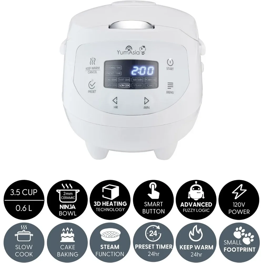 Yum Asia Panda Mini Rice Cooker With Ninja Ceramic Bowl and Advanced Fuzzy Logic (3.5 cup, 0.63 litre)