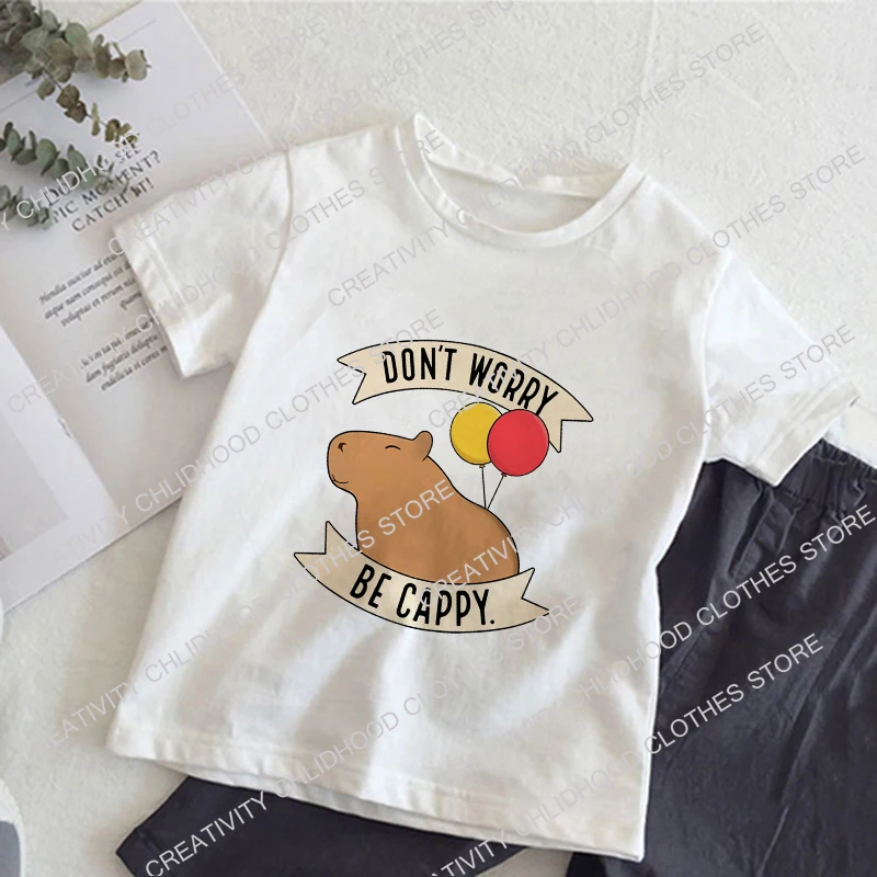 Capybara Children T-Shirts Kids Tee Shirt Cartoons Kawaii Casual Clothes Anime for Boy Girl Tops Short Sleeve Clothing