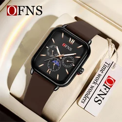 OFNS 1529 Men's and Women's Quartz Watch Square Three Eyes Six Needles Multi functional Waterproof Men's and Women's Watch 2024