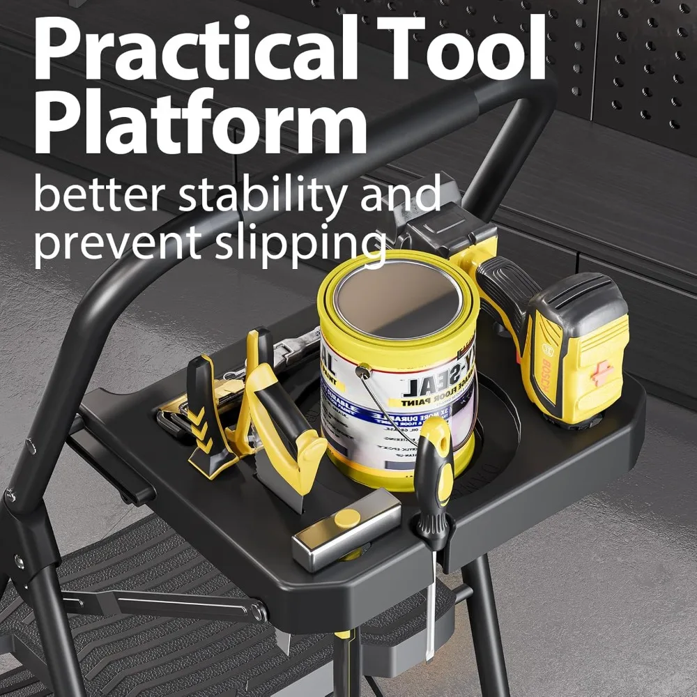 4 Step Ladder with Tool Platform, Sturdy Stool, Anti-Slip Wide Pedals, Handrail, Step Stools & StepS Ladders