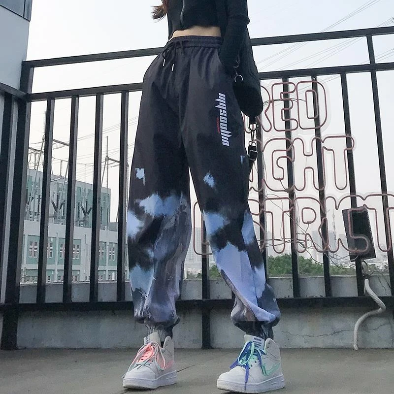 Drawstring Pants Women Loose Tie Dye Full Length High Waist Sweatpants High Street Casual Trouser Female All-match Dropshipping