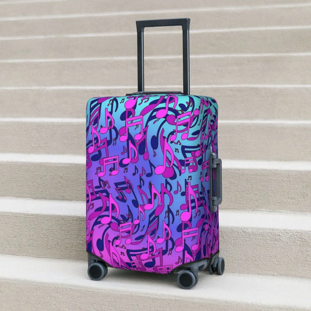 

Music Notes Suitcase Cover Pink Purple Ombre Business Protector Vacation Elastic Luggage Supplies