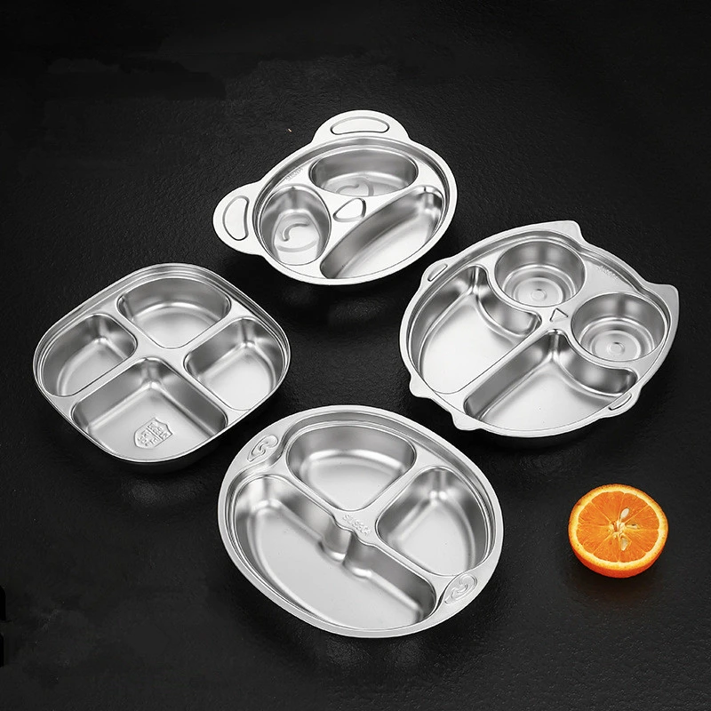 316 Stainless Steel Dinner Plate Food Grade Divided Serving Tray Kitchen Dishes Lunch Container For School Canteen Tableware